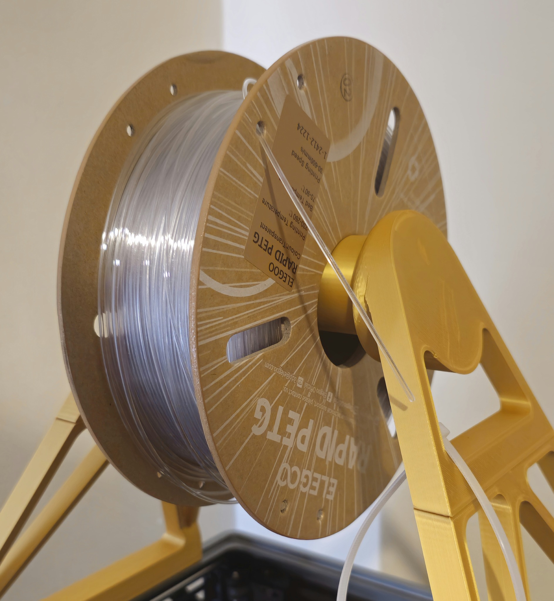 Transparent PETG filament spool